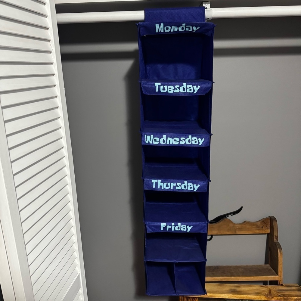 SpongeBob SquarePants Blue Hanging Closet Organizer Labeled Monday - Friday